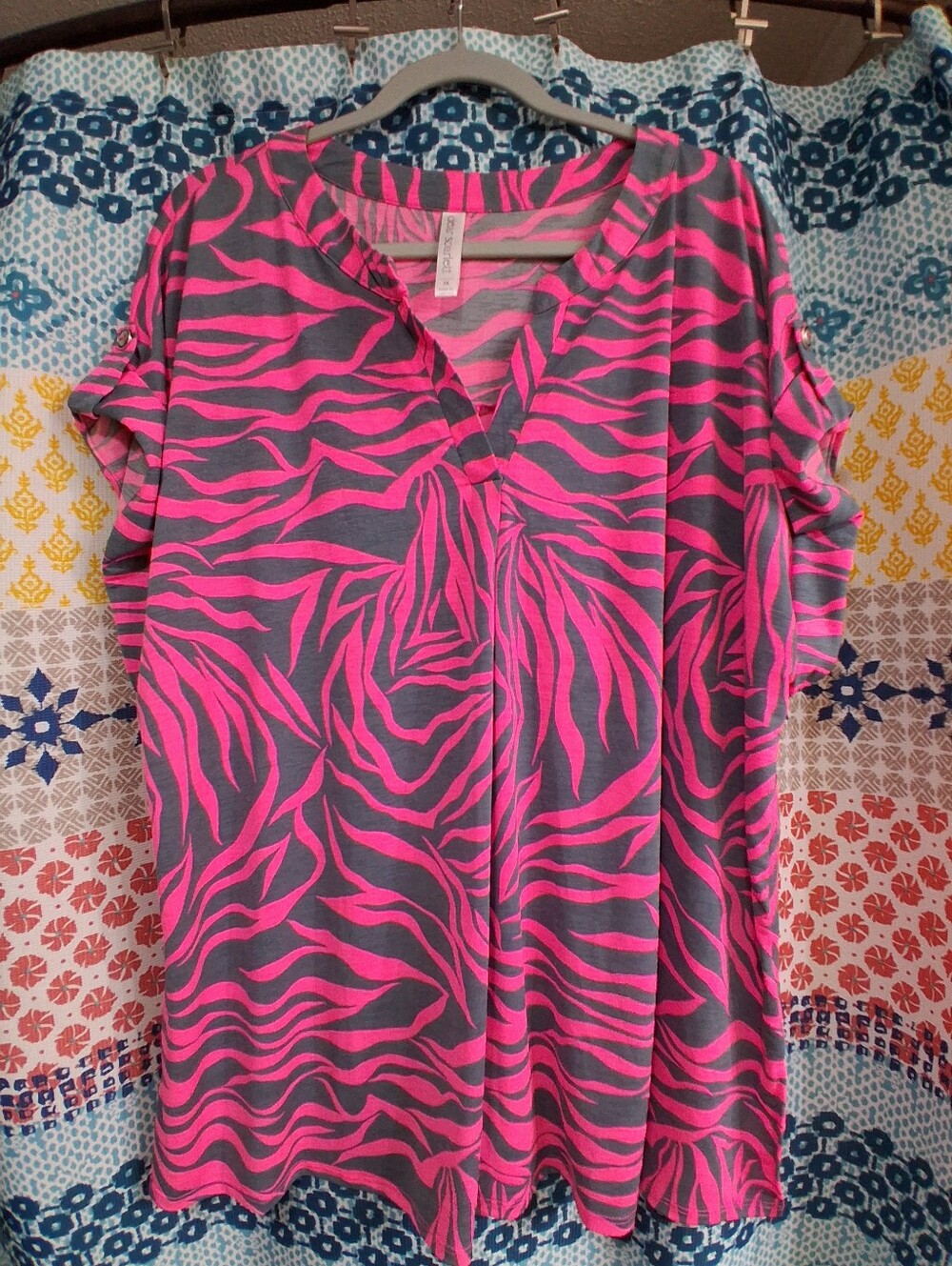 Dear Scarlett Pink & Gray Zebra-Print V-Neck Top